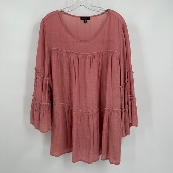 Cocomo Womens Pullover Top Size 2X Mauve Tiered Bell Sleeve Scoop Neck Peasant - Picture 1 of 7